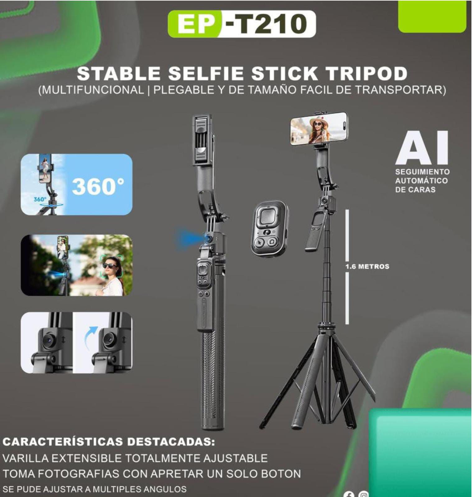 Trípode EP-T210  Selfie Stick con AI incorporado