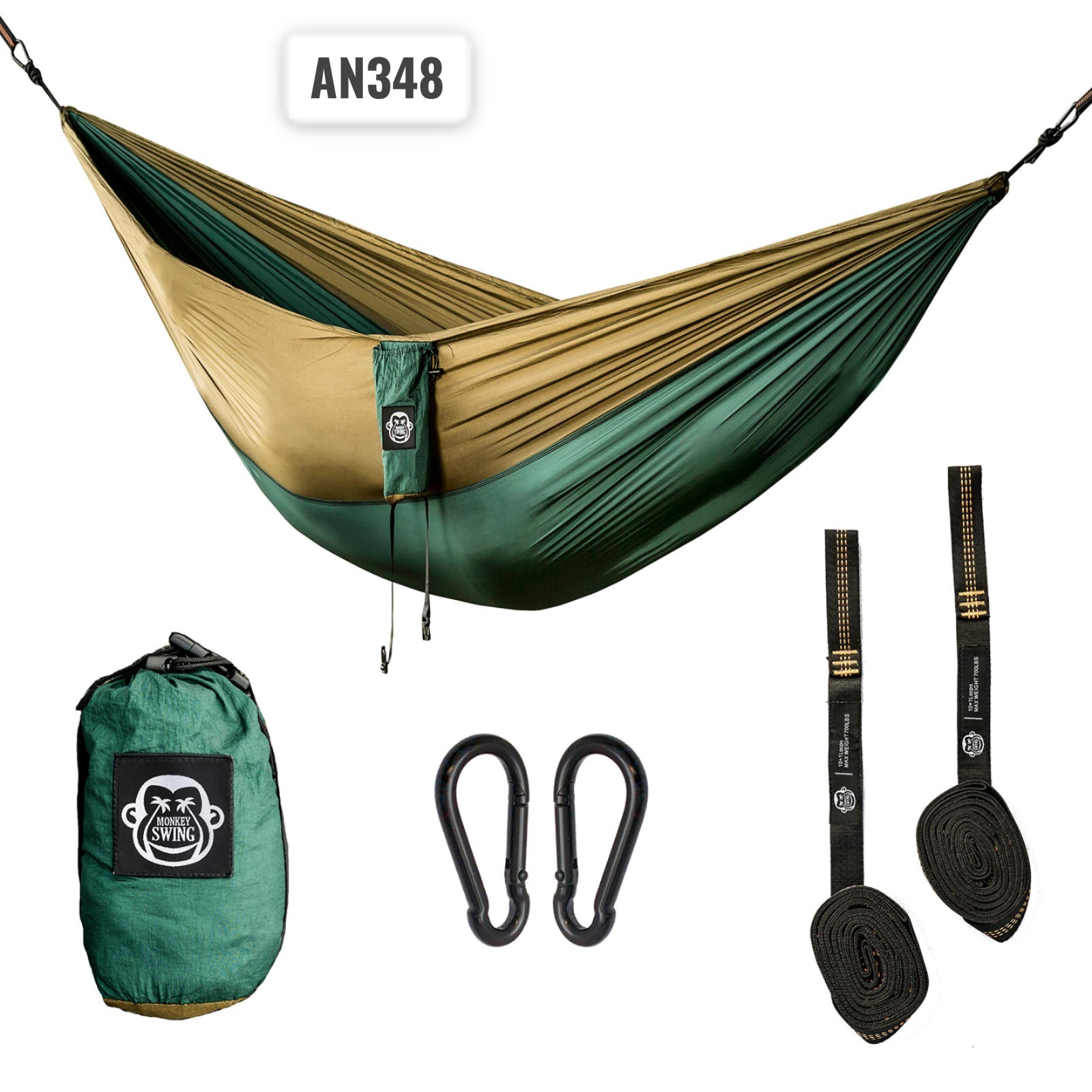 Hamaca de camping , cuerdas, mosqueton 